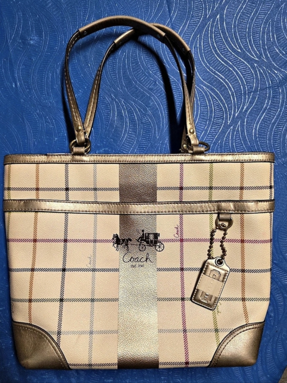 Coach Signature Heritage Tattersall  Tote